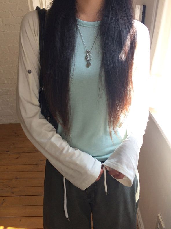 Sami Check Button Raglan Roll-Up Long Sleeve T-Shirt