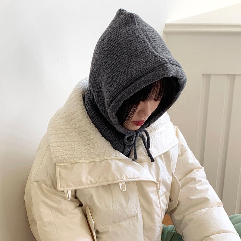 Tenu two-button hoodie knit ribbon strap balaclava