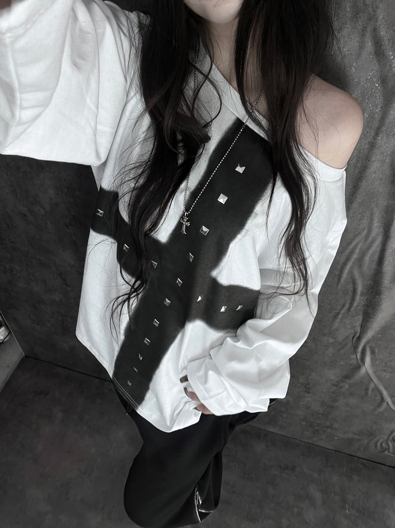 cross stud loose fit long sleeve (2color)