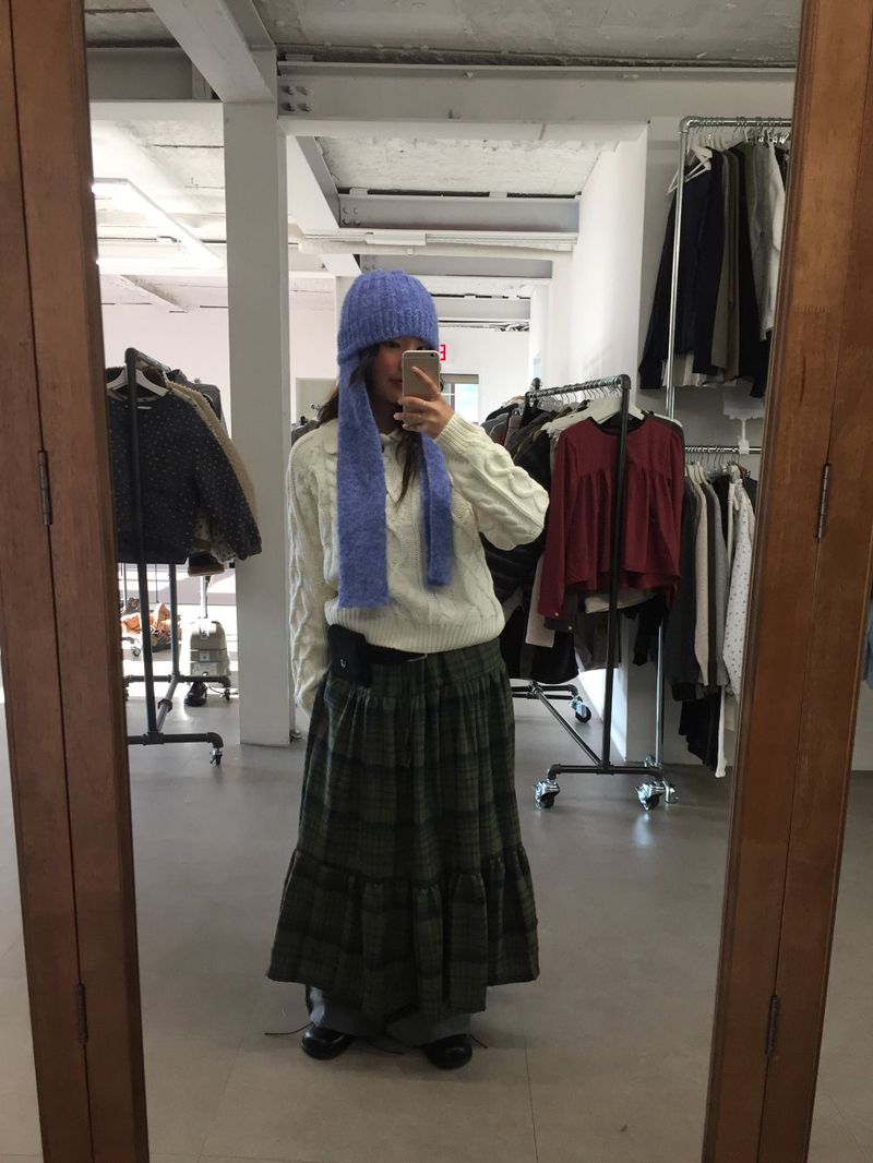 Windy Checkered Long Skirt (1color)