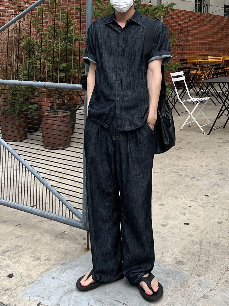 Mei linen indigo half shirts