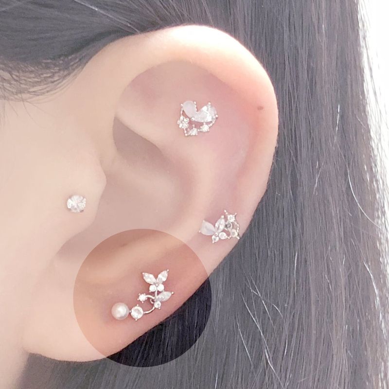 [Styling] White Silver Pearl Piercing Set