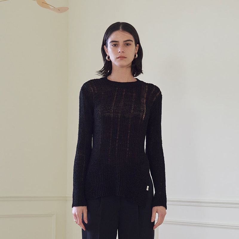 MESH SIDE SLIT KNIT TOP (BLACK)