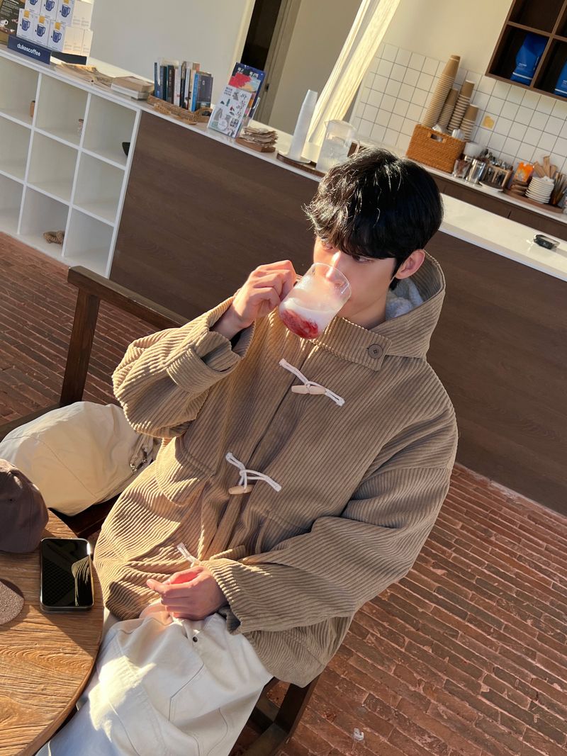 Ribbed Corduroy Duffle Coat (3 Colors)