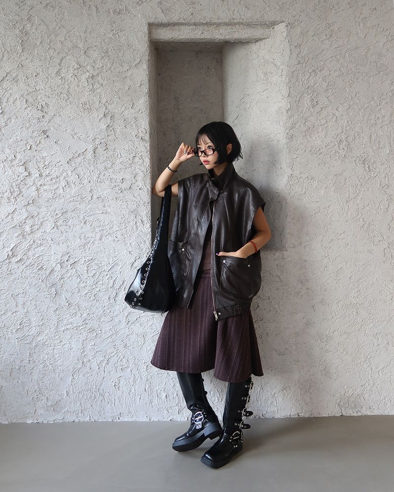 leather oversized fit vest jacket