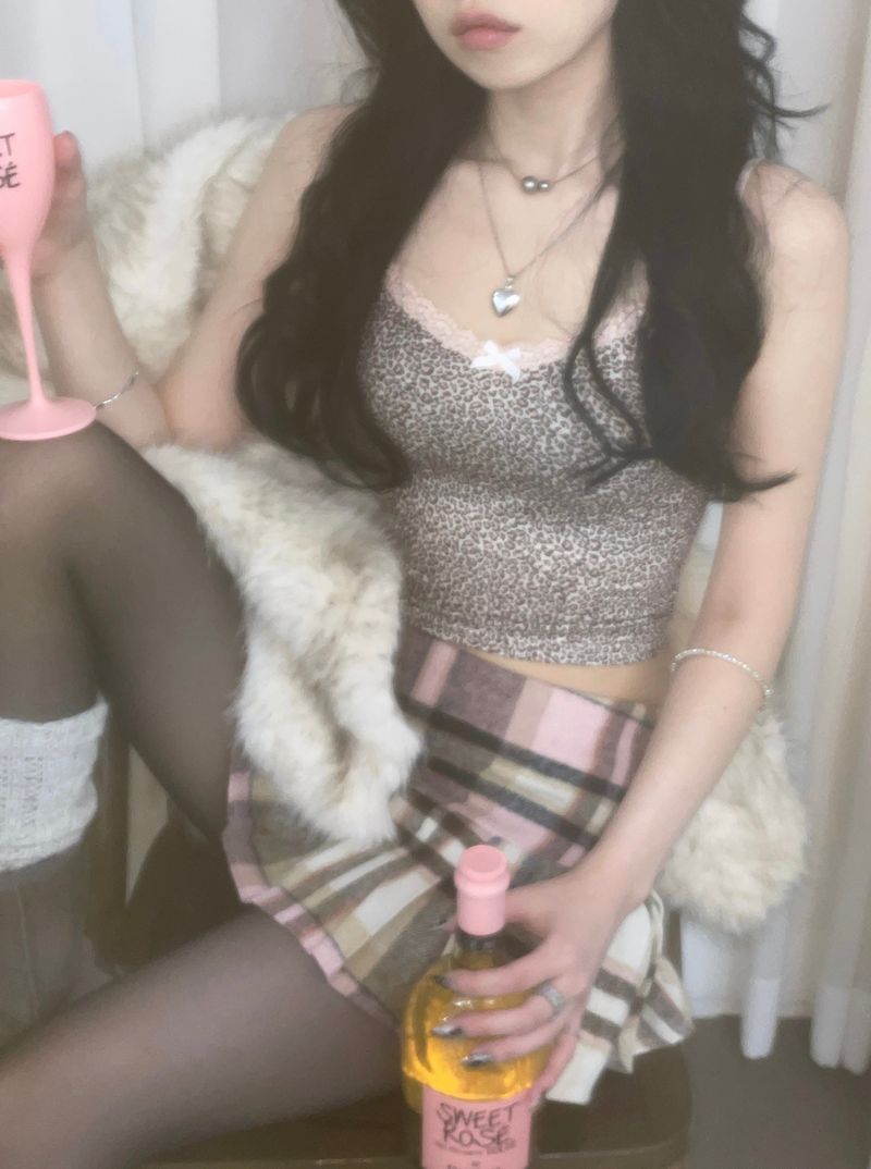 Ribbon Leopard Sleeveles(Black/Pink)