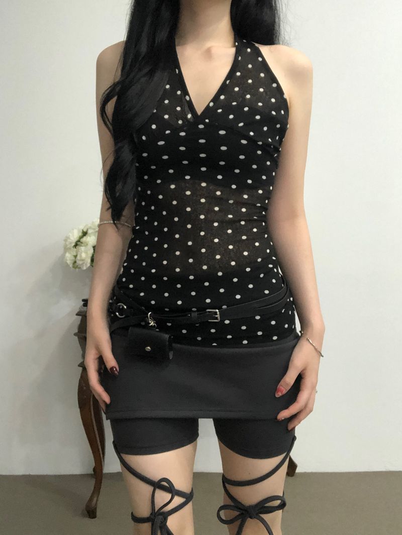 Dot Ribbon Halterneck Sleeveless