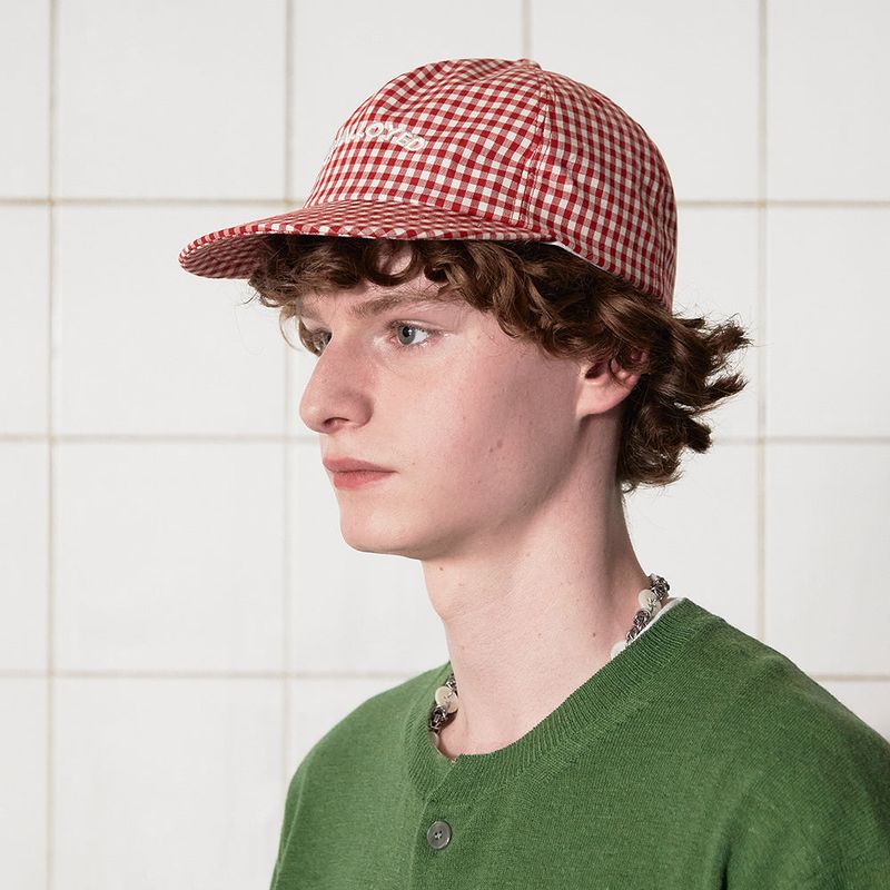 LOGO GINGHAM CHECK CAP / RED