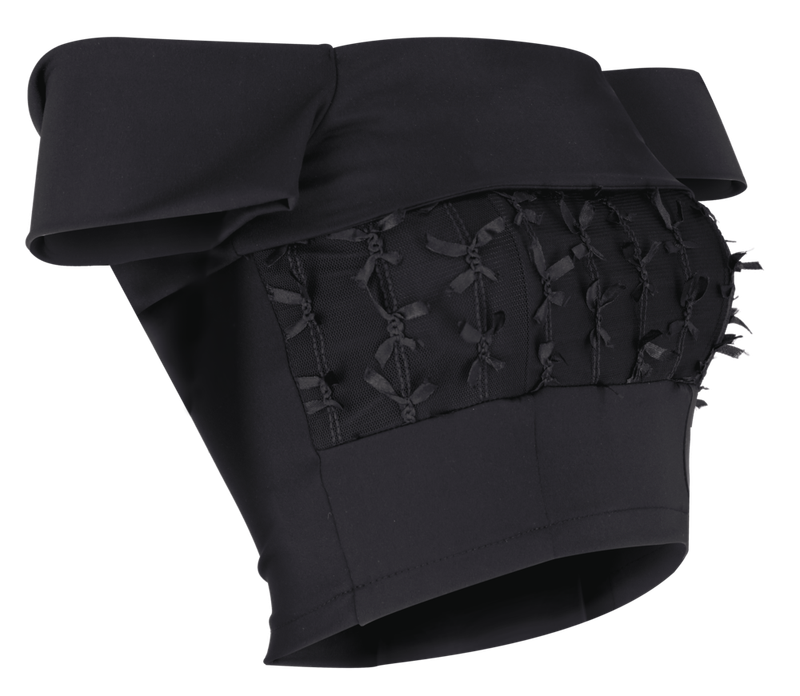  [Seow] Flap mesh ribbon top, black