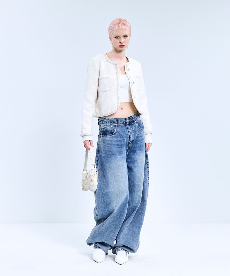 vivabrown（ビバブラウン）の「85-VIVAJ050 Line Point Crop Tweed Jacket White（Jackets/Outerwear）」