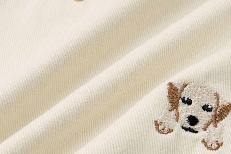 PUPPY EMBROIDERED CREAM DYED STRAIGHT DENIM code 26226