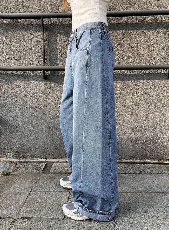 Ring-on Cut Washing Denim Wide Pants