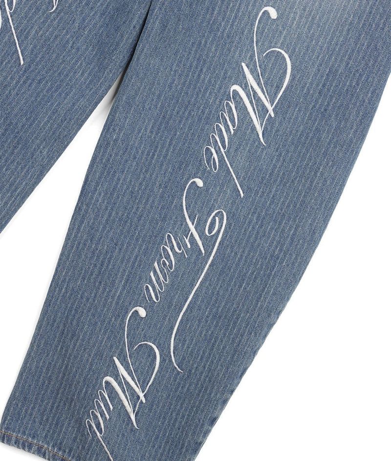 Stripe Lettering Denim Pants - Medium Blue
