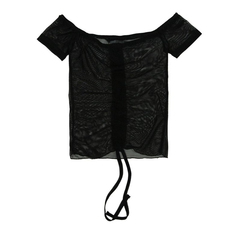 212-mesh shirring off-shoulder
