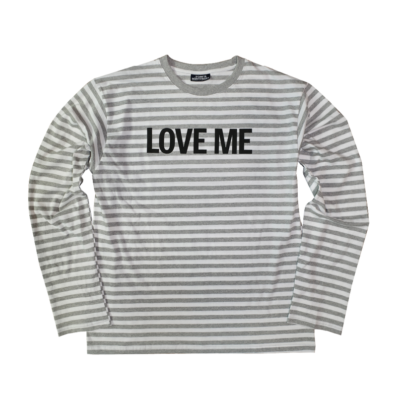 TOM'S BIRTHDAY（トムズバースデー）の「LOVE ME Stripe Long T-shirt Grey（Tops）」