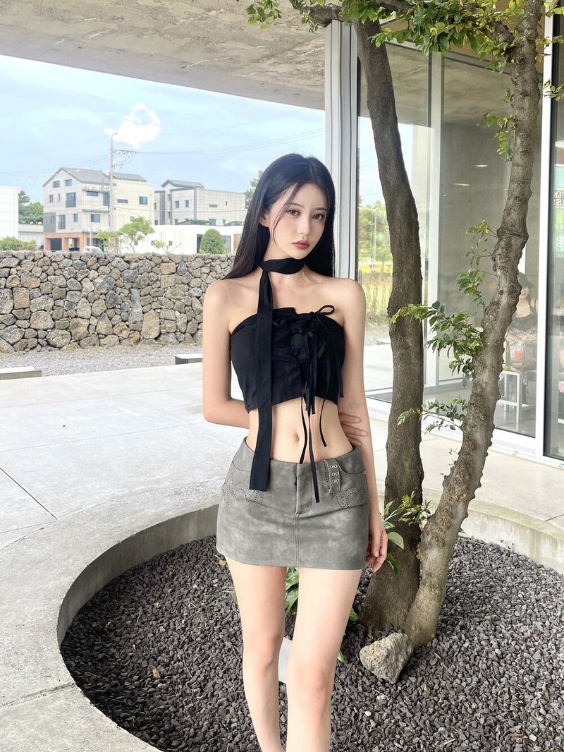 1012. Ribbon scarf top (3color)