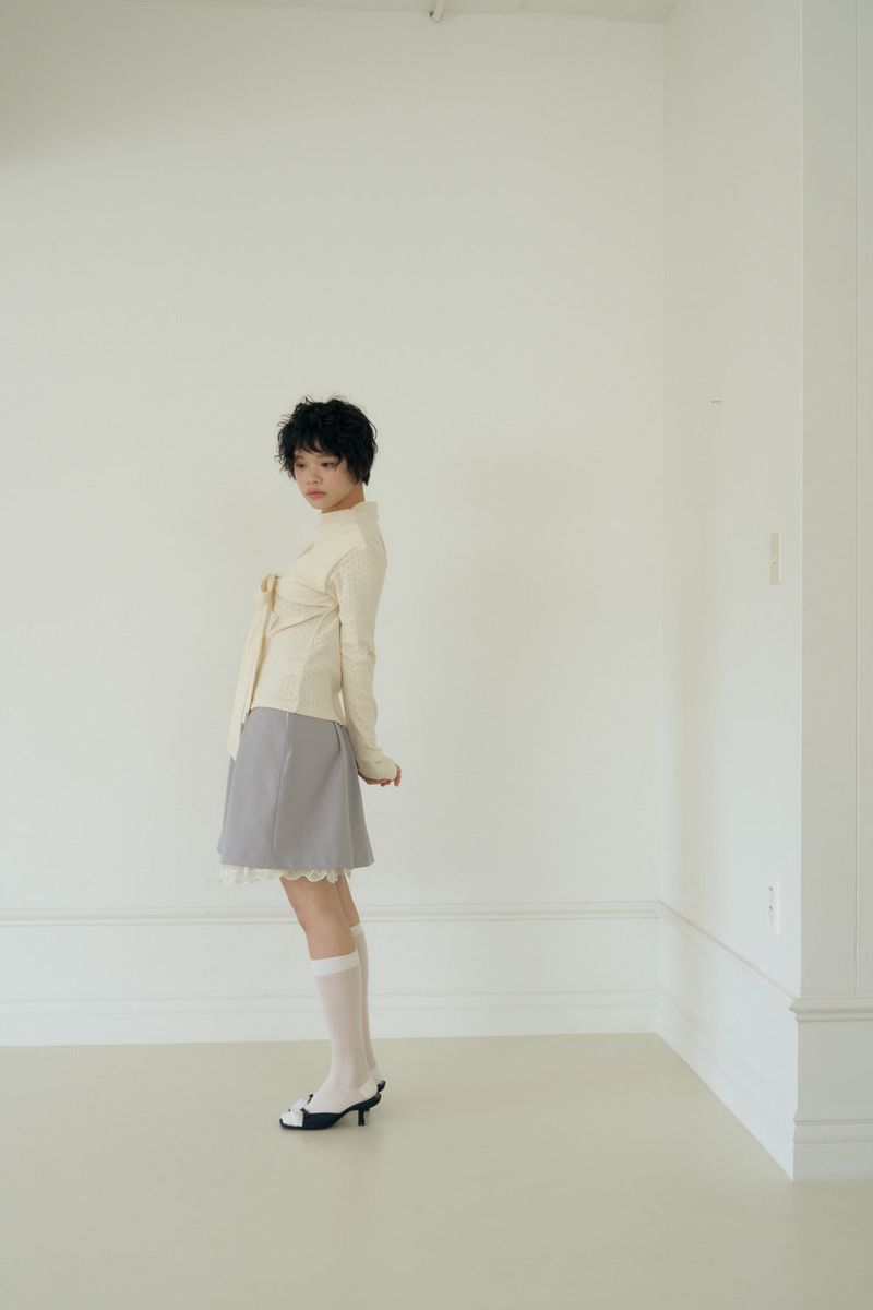 BOW MINI DOT LACE SKIRT (GREY)
