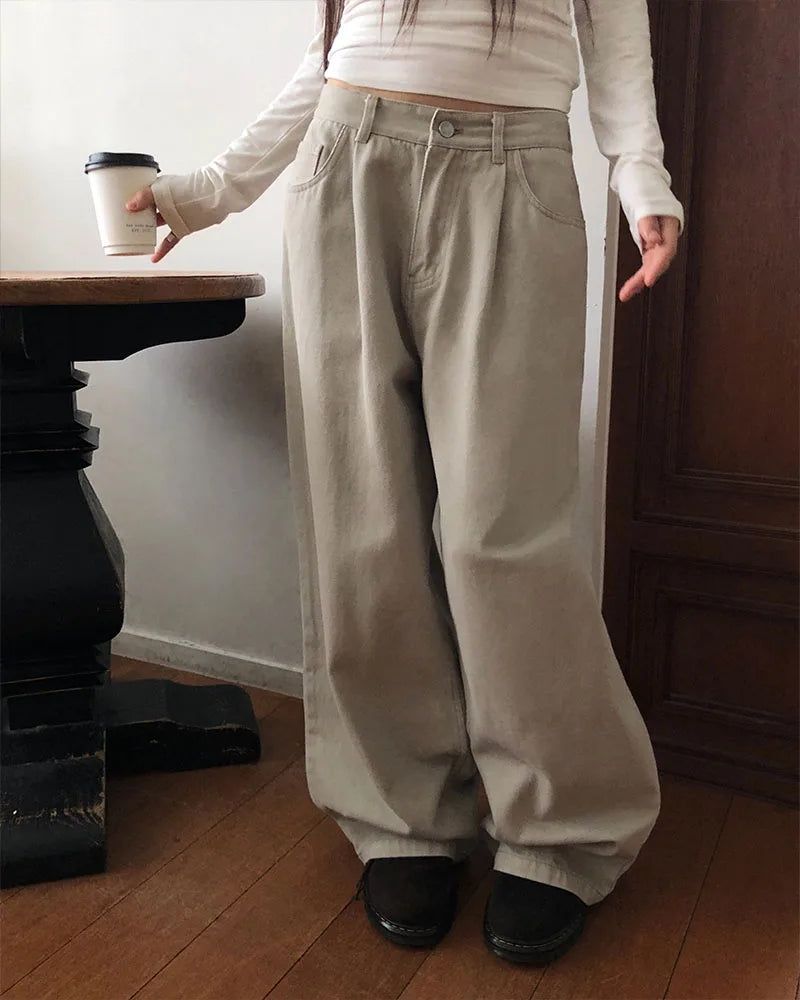 [ORIGINAL] Grain Pintuck Low-Rise Wide Pants