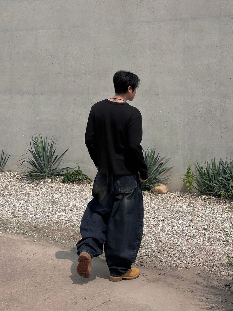 Stand Cat Balloon Denim Pants