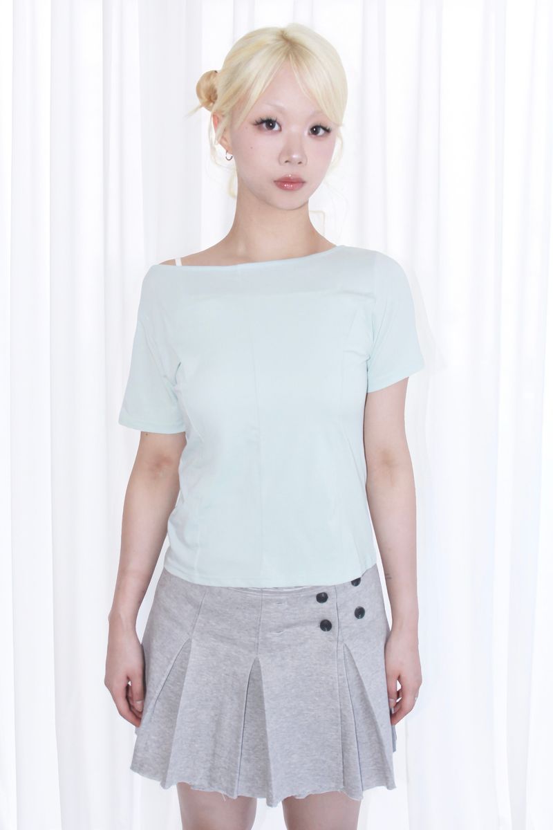 BUTTON POINT PLEATED MINI SKIRT (2COLOR)