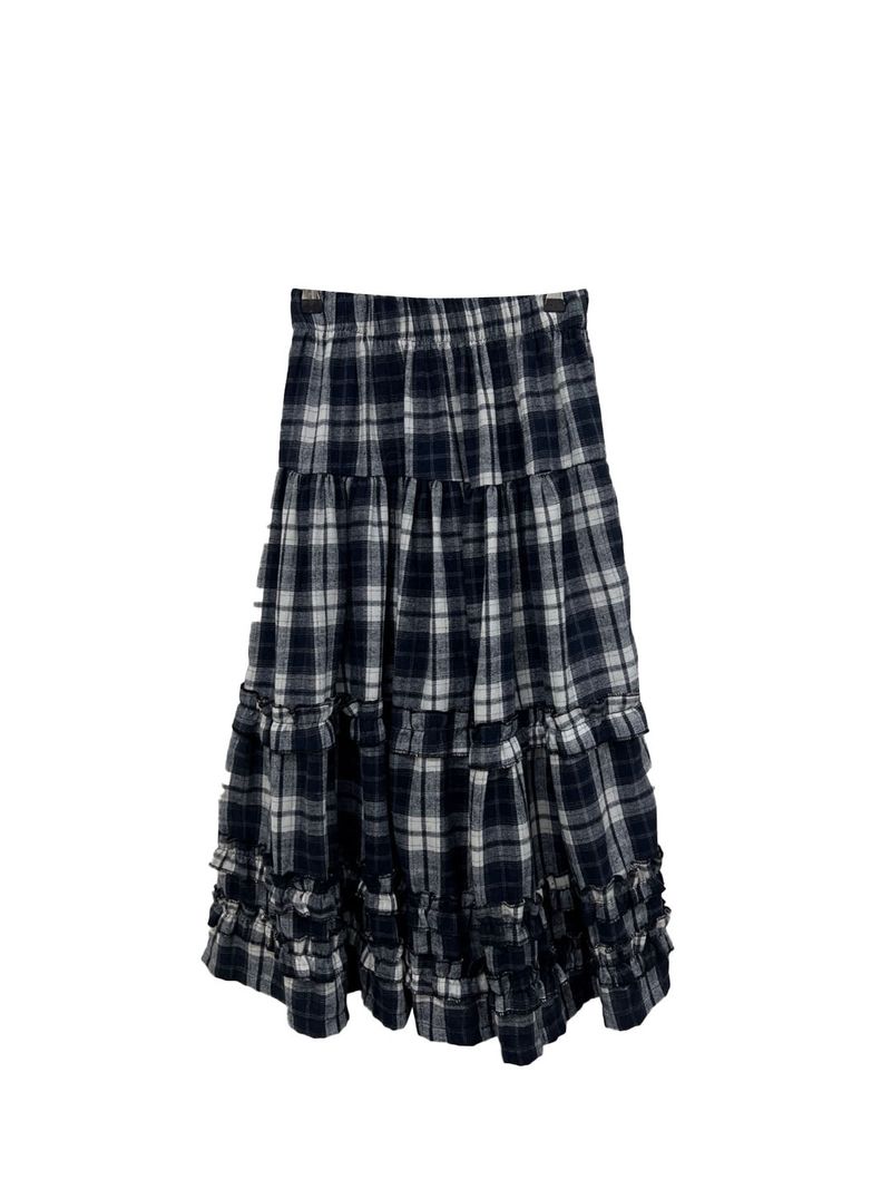 frill checkered long skirt