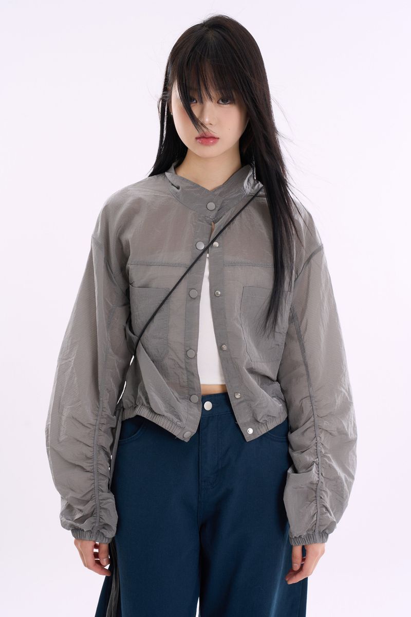 Raucohouse(ラウコハウス)の「Cool ripstop see-through shirring crop jacket(Jackets/Outerwear)」