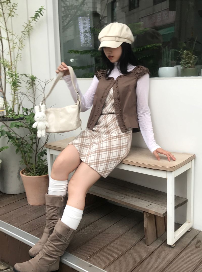 Layered romantic checkered bustier dress