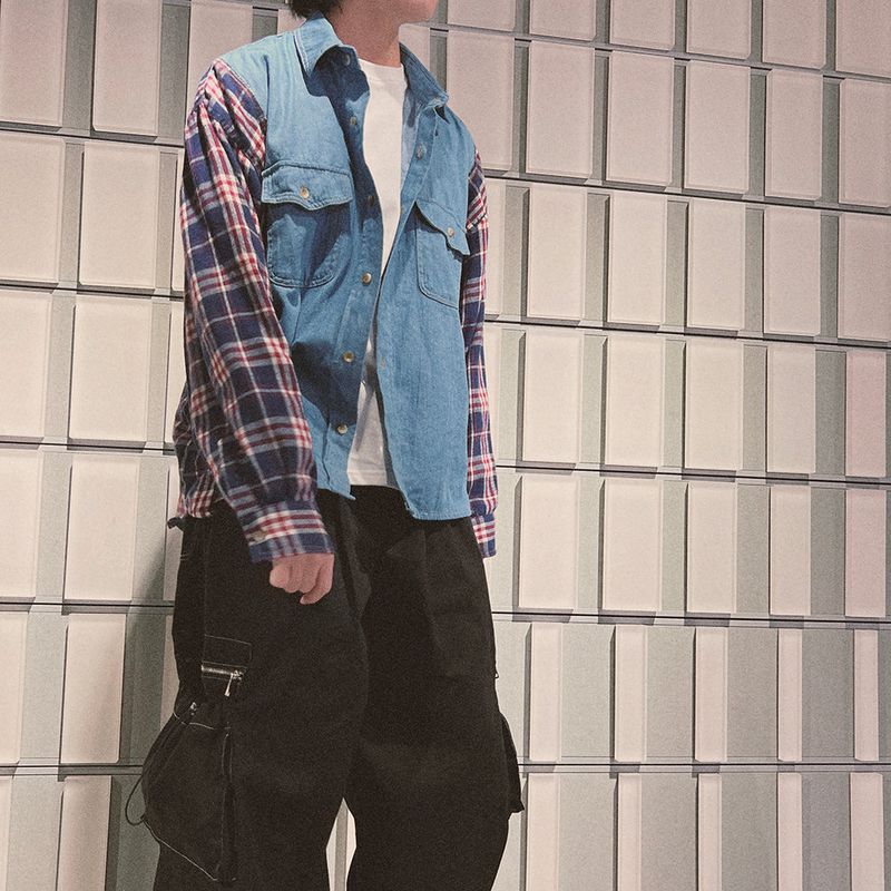 check block denim shirt_blue