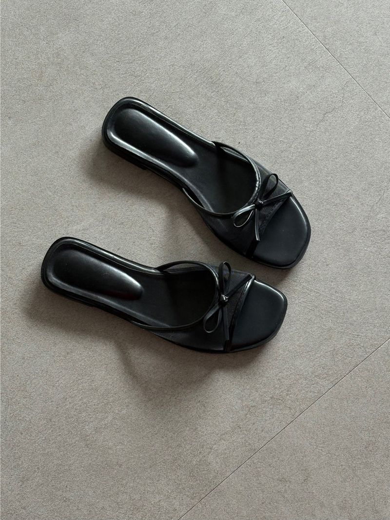 Mesh Ribbon Slipper Sandals (1color)