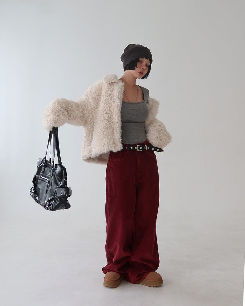 Corduroy long wide pants