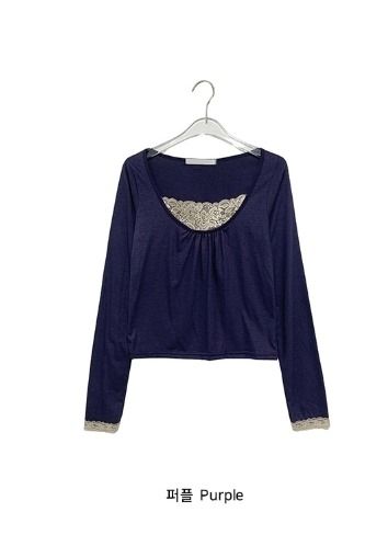 Joyse Lace Layered Shirring Long Sleeve Tee