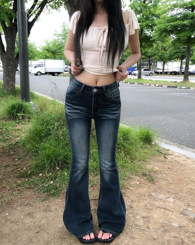 Cya Cat Washed Bootcut Denim Pants