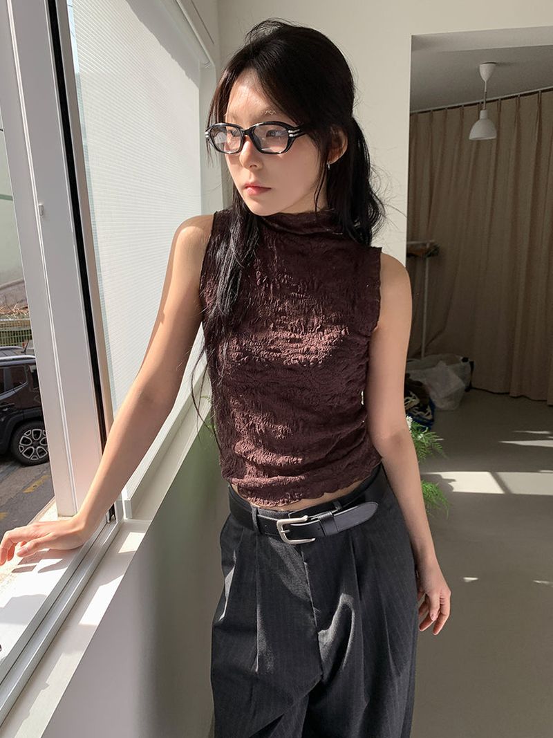 FLOWER LACE HALF-NECK SLEEVELESS (3C)