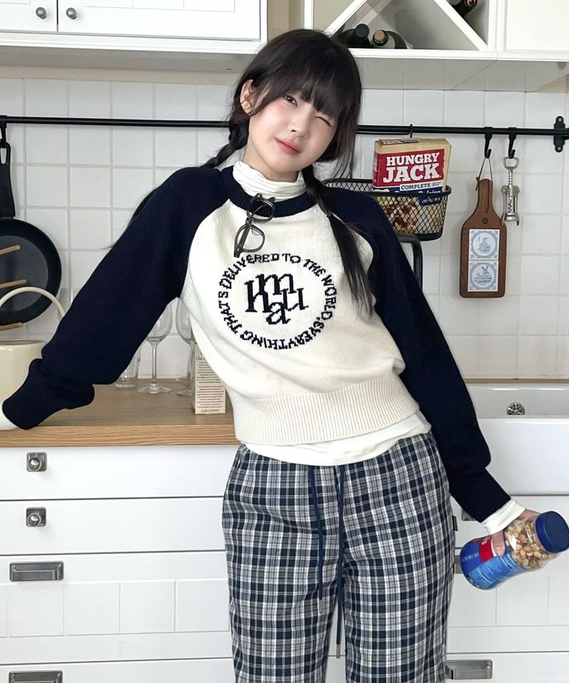LAMBSWOOL JACQUARD RAGLAN KNIT