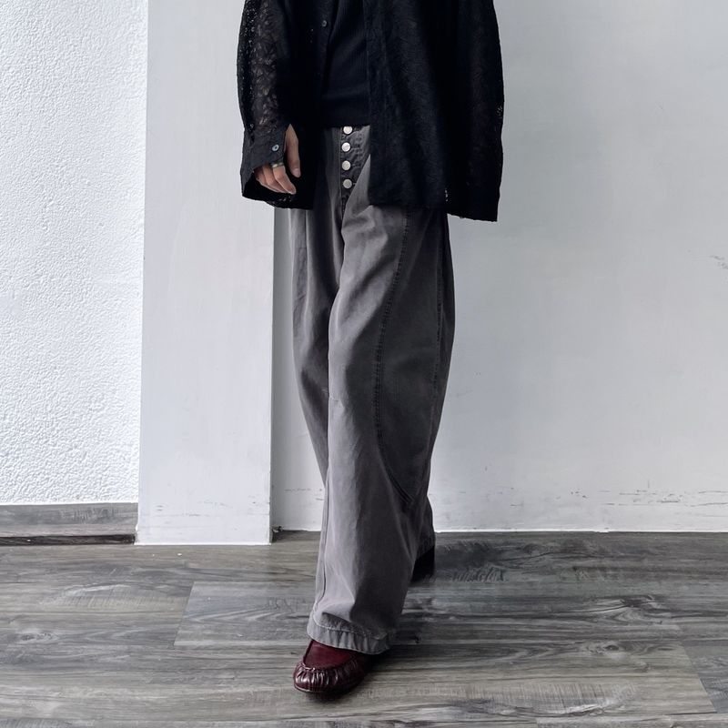 Washed Multi-Button Wide Pants