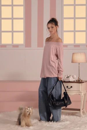 Bell shirring top - pink