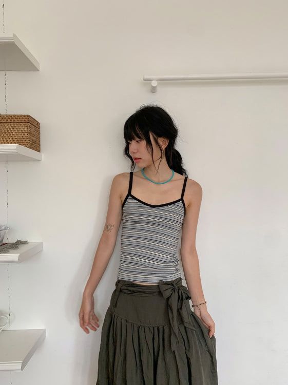 Niero Stripe Tencel String Sleeveless