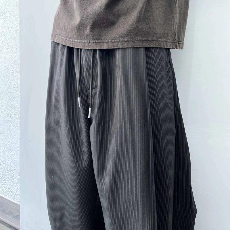 Curved Striped Balloon Trousers(Elastic Waist)