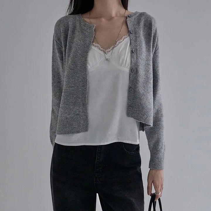 [Paroti] Round-Button Long-Sleeve Cardigan - 5 Colors