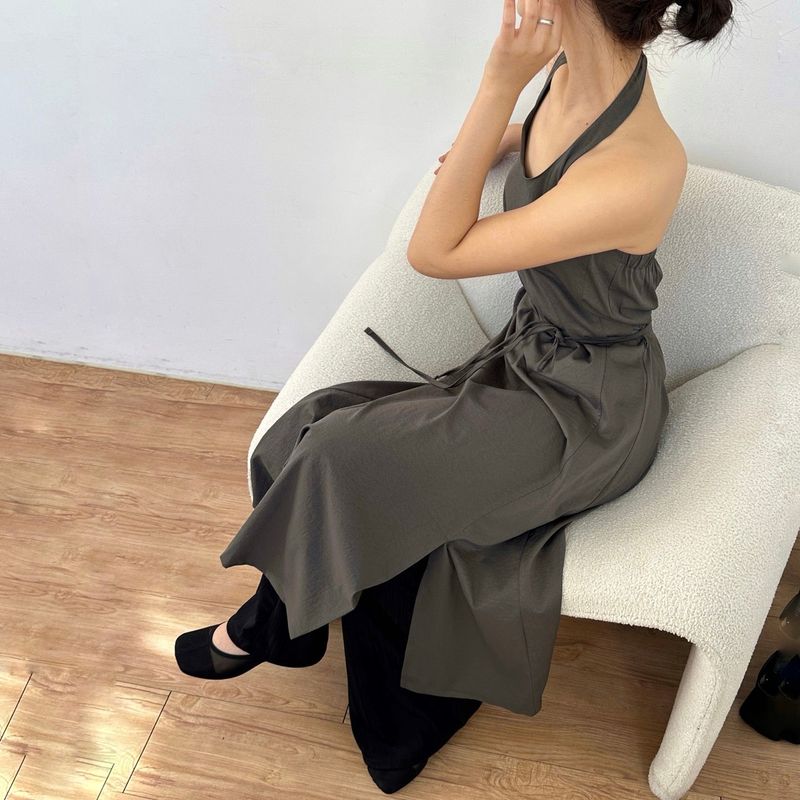 Halter Slit Dress - 2colors  