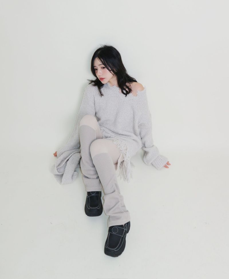 Puddle Demoor Tester Damage Long-Sleeved Knitwear Dress (Muffler Set)