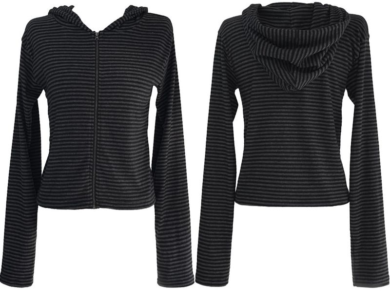 stripe boa hood zip-up