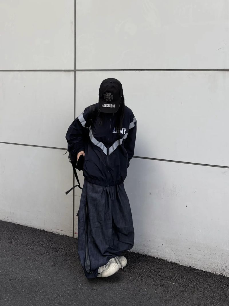 denim two-way zipper balloon pants