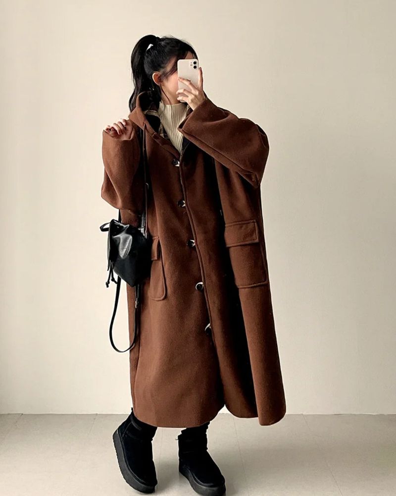 Melty King Bakshi woolen pocket long hooded coat