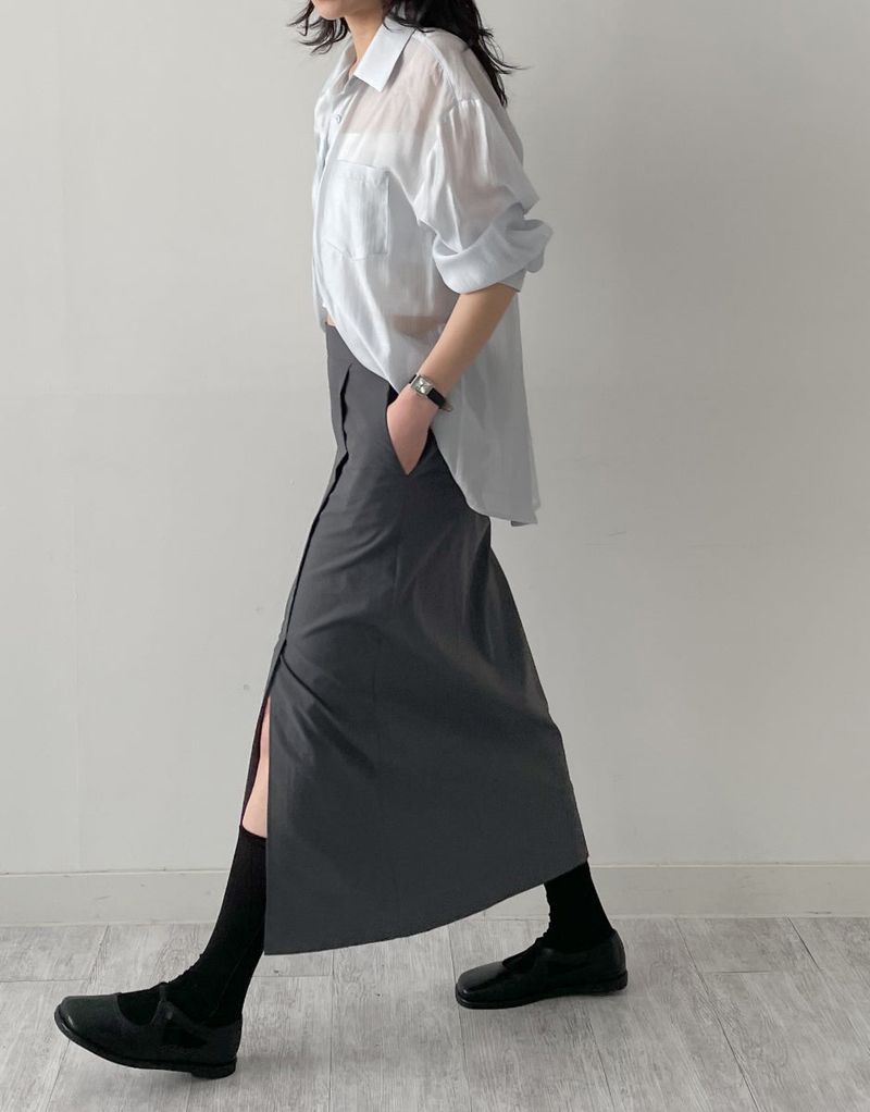 [Set-up Available] Catch Slit Banding Long Skirt