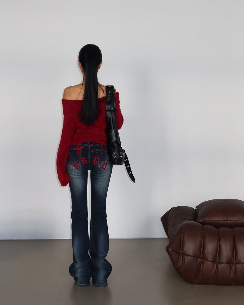 hip lettering bootcut jeans
