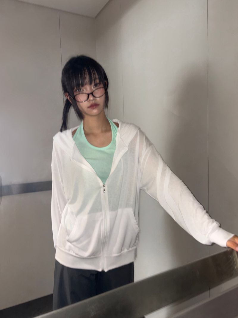 Antale Sheer Oversized Hooded Zip-Up 4color