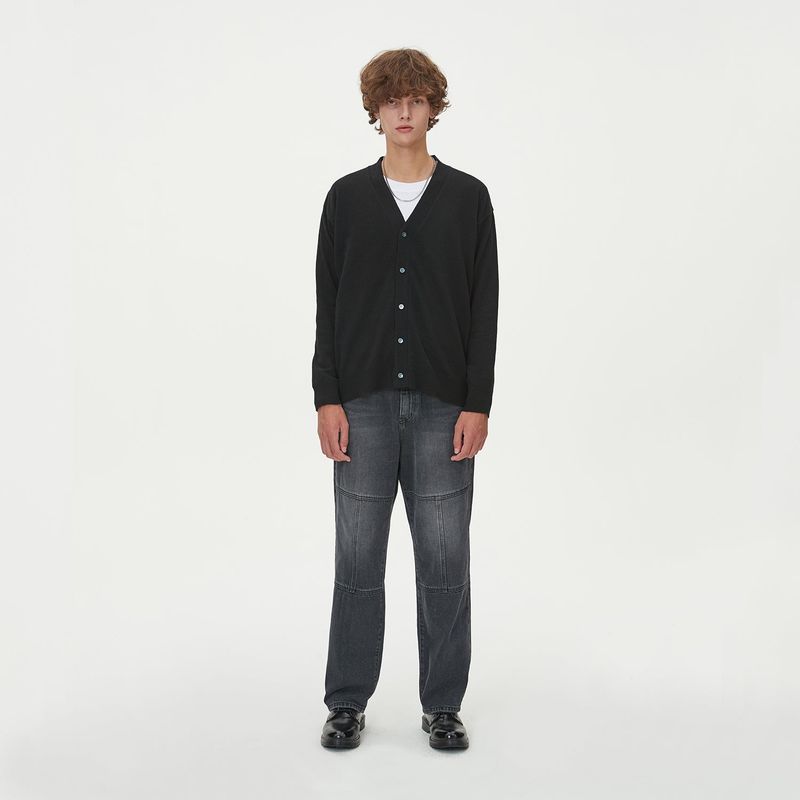 LAMBSWOOL V NECK CARDIGAN_BLACK