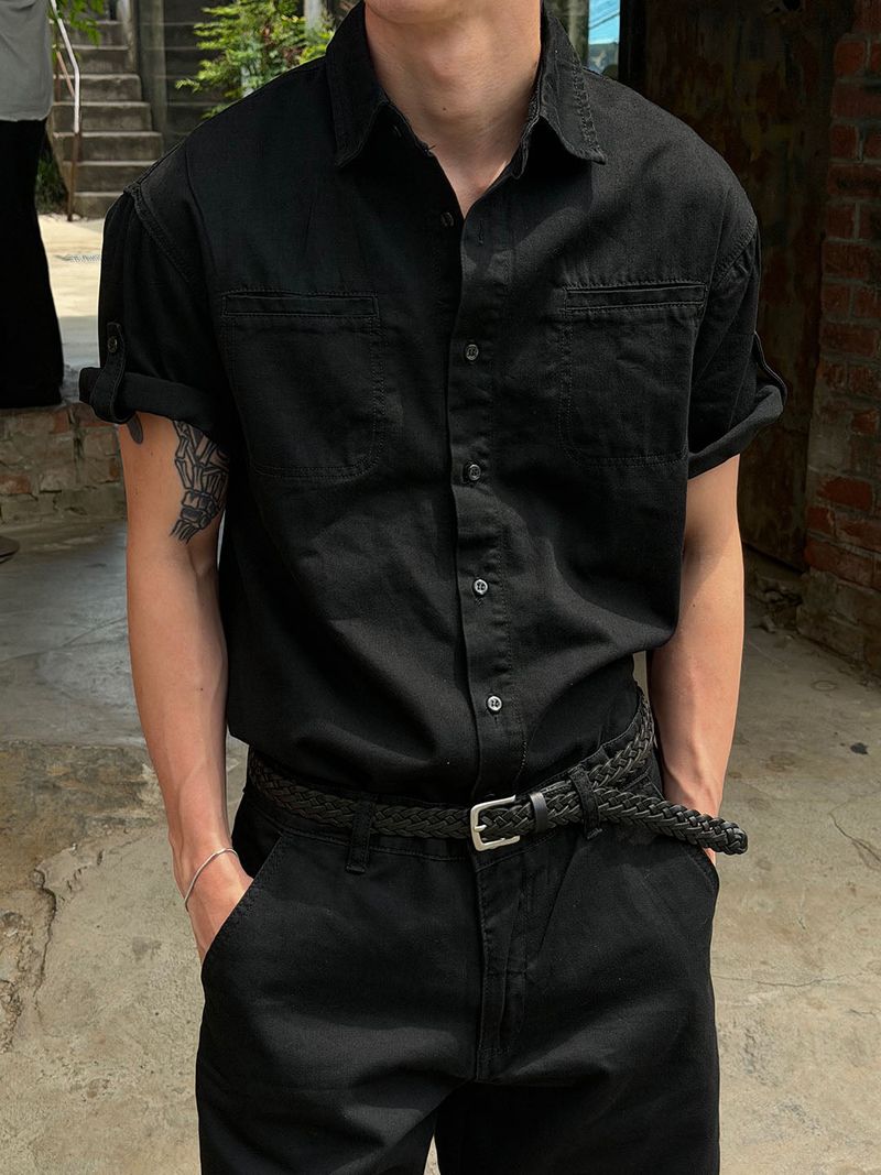 LAURANT（ロラン）の「[SET UP가능] Roll up denim half shirts(2color)（Tops）」