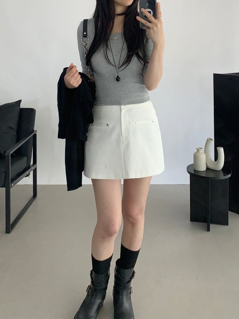 Obdi Elastic Waist A-line Mini Skirt